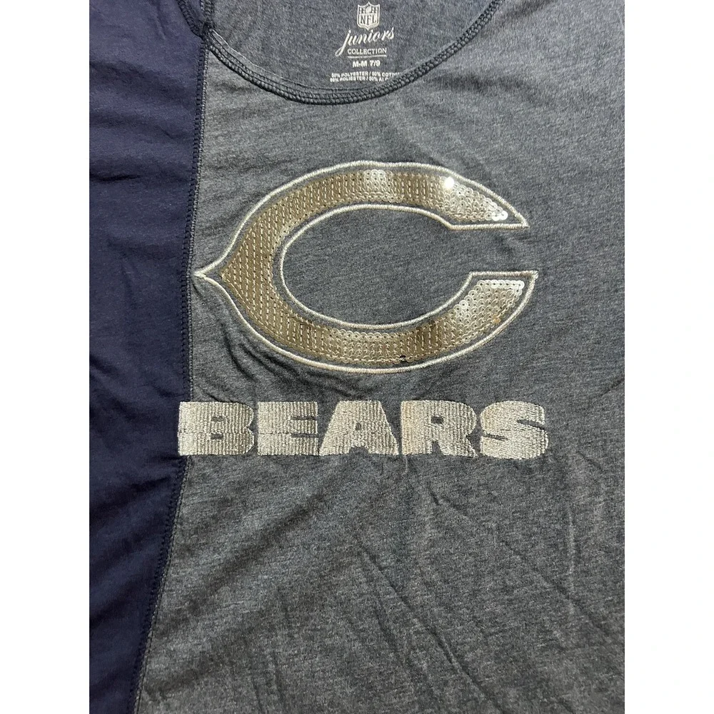 Chicago Bears Sequin NFL Teens Apparel Shirt Girls Medium Blue Short Sleeve NWOT